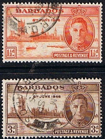 Barbados 1946 King George VI Victory Set Fine Used
