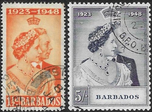Barbados 1948 King George VI Royal Silver Wedding Set Fine Used