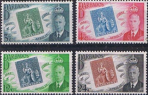 Barbados 1952 Barbados Stamp Centenary Set Fine Mint