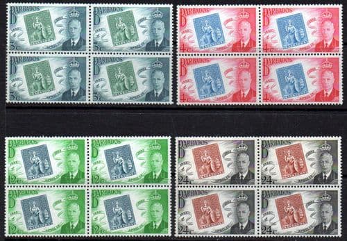 Barbados 1952 Barbados Stamp Centenary Set Fine Mint Block of 4