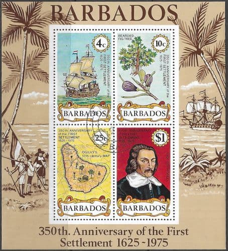 Barbados 1975 First Settlement Miniature Sheet SG MS 542 Fine Used