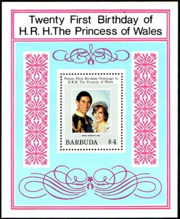 Barbuda 1982 Diana 21st Birthday $4 Mini Sheet Fine Mint