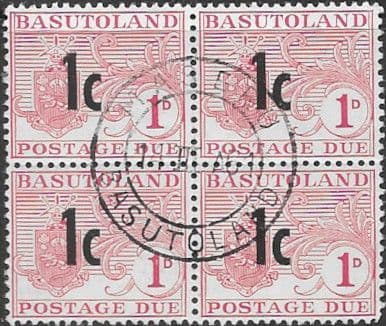 Basutoland 1961 Post Due Surcharged SG D5 Fine Used Block of 4