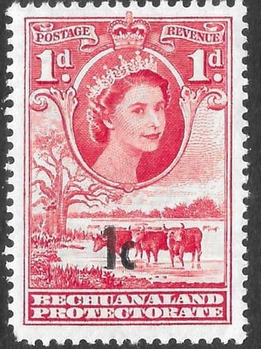 Bechuanaland 1961 Queen Elizabeth Baobab Tree and Cattle Decimal Surcharge SG 157a Fine Mint