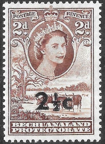 Bechuanaland 1961 Queen Elizabeth Baobab Tree and Cattle Decimal Surcharge SG 159a Fine Mint