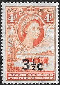Bechuanaland 1961 Queen Elizabeth Baobab Tree and Cattle Decimal Surcharge SG 161 Fine Mint