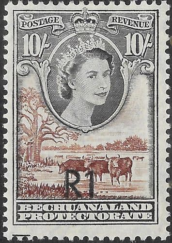 Bechuanaland 1961 Queen Elizabeth Baobab Tree and Cattle Decimal Surcharge SG 167a Fine Mint