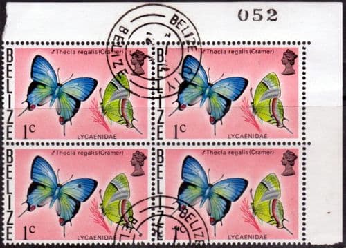 Belize 1974 Butterflies SG 381 Corner Plate Block Fine Used