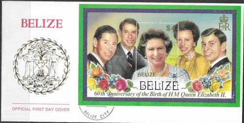 Belize 1986 Queen Elizabeth II 60th Birthday Miniature Sheet First Day Cover