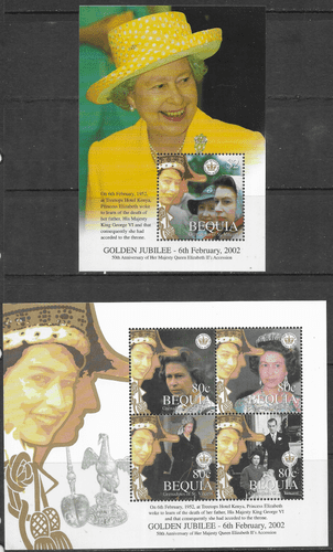 Bequia 2002 Golden Jubilee Miniature Sheets Fine Mint