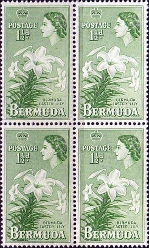 Bermuda 1953 Queen Elizabeth SG 137 Easter Lilies Fine Mint Block of 4