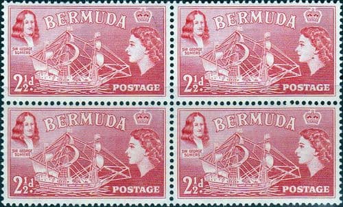 Bermuda 1953 Queen Elizabeth SG 139 Sir George Somers and Sea Venture Fine Mint Block of 4
