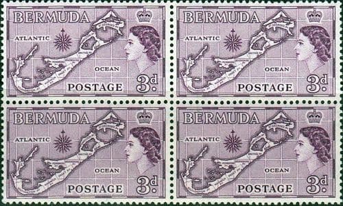 Bermuda 1953 Queen Elizabeth SG 140a Map Fine Mint Block of 4