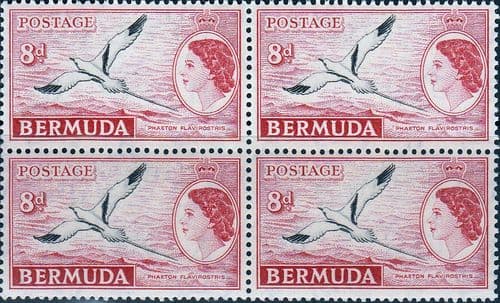 Bermuda 1953 Queen Elizabeth SG 143a White-tailed tropic bird Fine Mint Block of 4