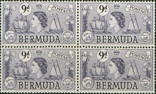 Bermuda 1953 Queen Elizabeth SG 143b Sea Venture Fine Mint Block of 4