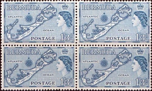 Bermuda 1953 Queen Elizabeth SG 145b Map Fine Mint Block of 4
