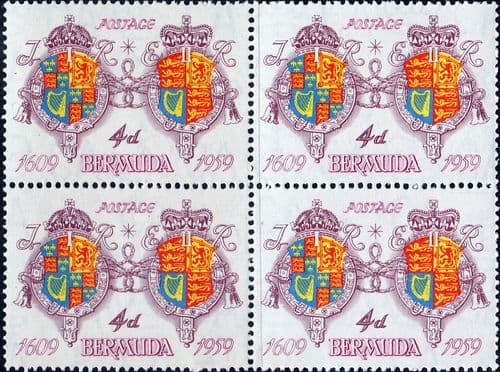 Bermuda 1959 350th Anniv of Settlement SG 159 Fine Mint Block of 4