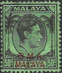 BMA 1945 SG 14a 50 cents Black on Emerald Fine Used