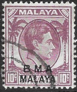 BMA 1945 Straits Settlements stamps optd B M A MALAYA SG 8b Fine Used