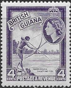 British Guiana 1954 Queen Elizabeth II SG 334 Native Shooting Fish Fine Mint
