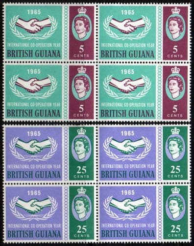 British Guiana 1965 International Co-operation Year Set Fine Mint Blocks of 4