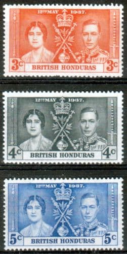 British Honduras 1937 King George VI Coronation Set Fine Mint
