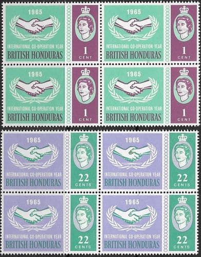 British Honduras 1965 International Co-operation Year Set Fine Mint Blocks of 4
