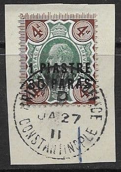 British Levant 1909 Turkish Currency SG 18 Fine Used Tied with Nice Constantinople PM