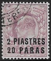 British Levant 1909 Turkish Currency SG 20 Fine Used Tied with Nice Constantinople Post Mark