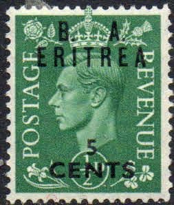 British Post Offices Eritrea 1950 Overprint B A SG E 13 Fine Mint