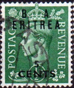 British Post Offices Eritrea 1950 Overprint B A SG E 13 Fine Used