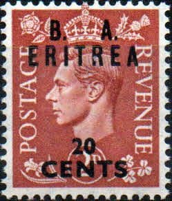 British Post Offices Eritrea 1950 Overprint B A SG E 15 Fine Mint