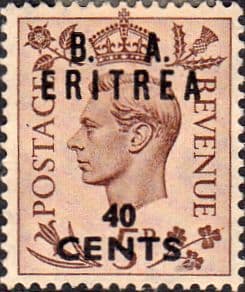 British Post Offices Eritrea 1950 Overprint B A SG E 18 Fine Used