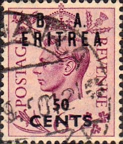 British Post Offices Eritrea 1950 Overprint B A SG E 19 Fine Used