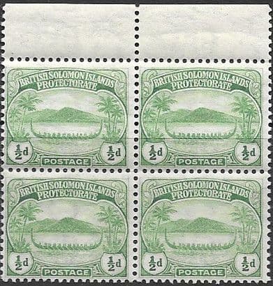 British Solomon Islands 1908 SG 8 Small Canoes Mint Marginal Block of 4