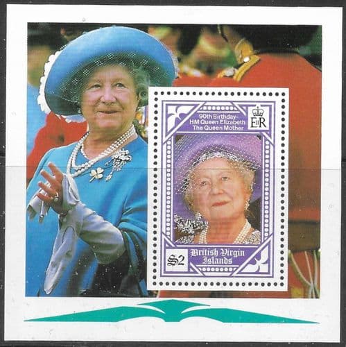 British Virgin Island 1990 Queen Mother 90th Birthday Miniature Sheet Fine Mint