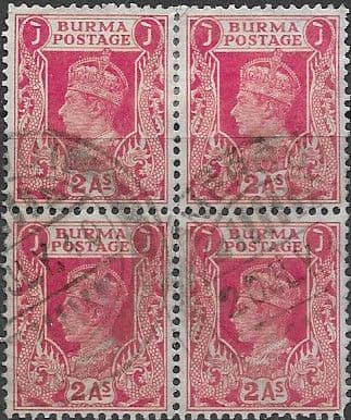 Burma 1938 King George VI SG 24 Fine Used Block of 4