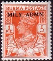 Burma 1945 British Military Administration Overprint SG 35 Fine Mint