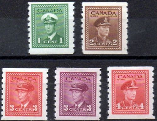 Canada 1942 King George in Naval Uniform Coil Stamps Set Fine Mint