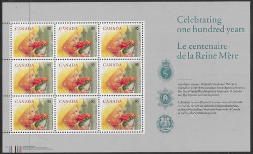 Canada 2000 Queen Elizabeth the Queen Mother's 100th Birthday Sheet SG 2003 Fine Mint