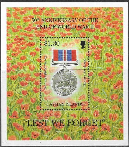 Cayman Island 1995 50th Anniversary of End of Second World War. Miniature Sheet Fine Mint