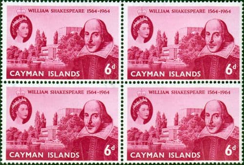 Cayman Islands 1964 William Shakespeare Fine Mint Block of 4