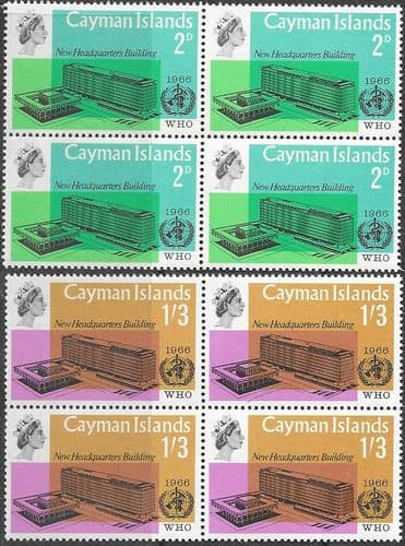 Cayman Islands 1966 World Health Organisation Set in Blocks of 4 Fine Mint