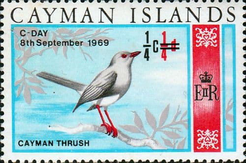 Cayman Islands 1969 Decimal Surcharge Grand Cayman Thrush SG 238 Fine Mint