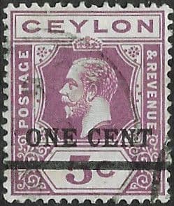 Ceylon 1918 Surcharged One Cent SG 337 Fine Used