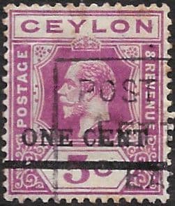 Ceylon 1918 Surcharged One Cent SG 337c Fine Used