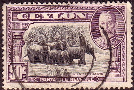 Ceylon 1935 King George V SG 377 Wild Elephants Good Used
