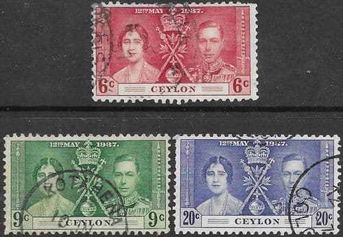 Ceylon 1937 King George VI Coronation Set Fine Used