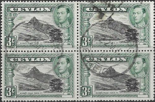 Ceylon 1938 King George VI SG 387a Adams Peak Block of 4 Fine Used