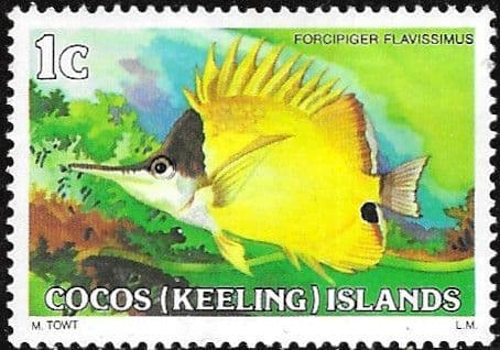 Cocos Keeling Islands 1979 Fishes SG 34 Yellow Longnose Butterflyfish Fine Mint